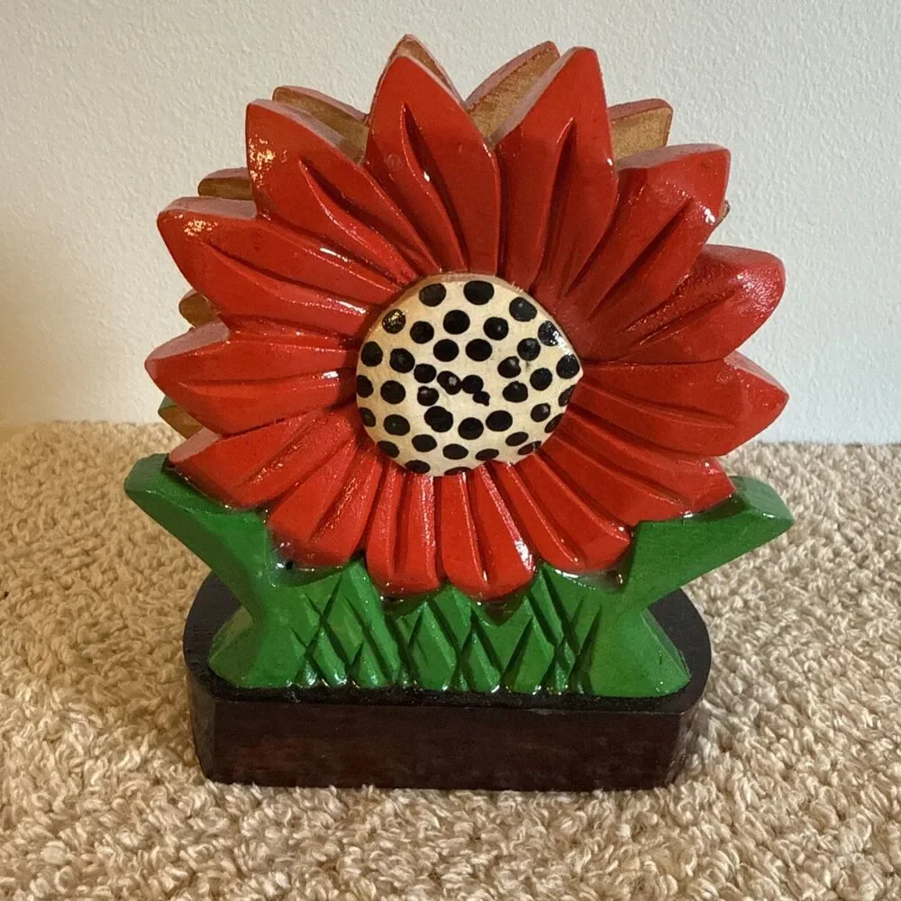 Hand painted Wood Napkin Holder Traditional Mexican Folk Art Piece